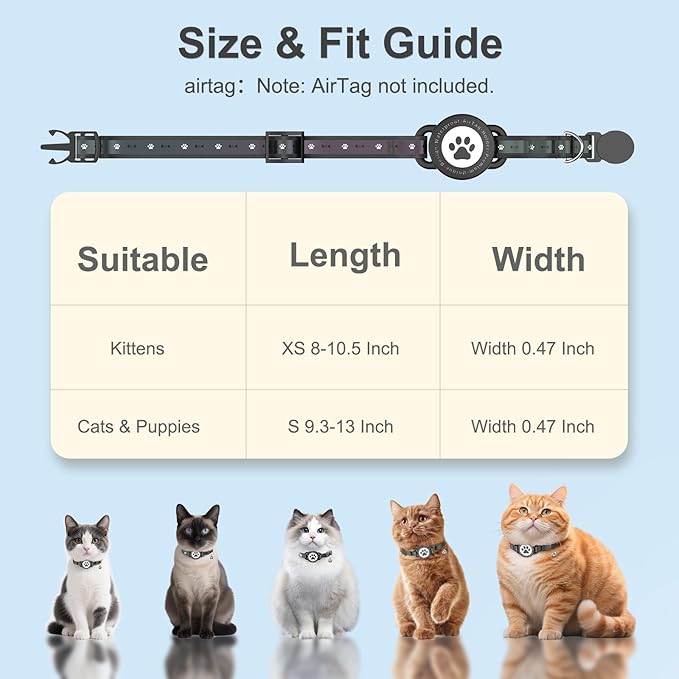 Airtag Cat Collar Breakaway, Reflective Cat Collar with AirTag Holder and Bell, Compatible with Apple Air Tag, Comfortable Padding, Adjustable, Durable (Black)