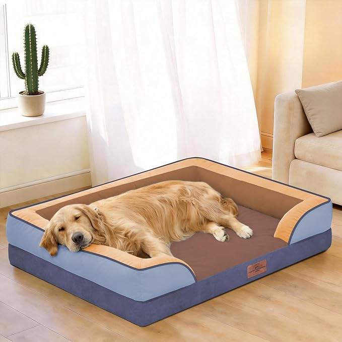 Comfort Expression Orthopedic Dog Bed for Extra Large Dogs 42x30 Inch, Waterproof Egg Crate Foam XL Pet Bed with Removable Bolsters, Dog Couch with Washable Cover & Non-Slip Bottom, Honey Lavender