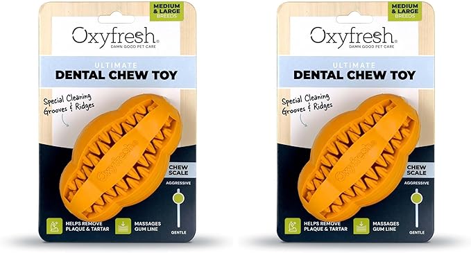 Oxyfresh Dog Dental Chew Toy - Best Dog Teeth Cleaning Toy – A Simple Bite and Brush Toy That Helps Remove Plaque, Cleans Teeth & Freshens Breath Without Brushing - Large (Pack of 2)