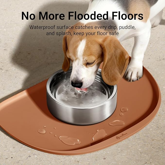 DownyPaws Dog Food Mats for Floors Waterproof, BPA Free Silicone Dog Bowl Mat, Non-Slip Pet Feeding Mat with High Raised Edge, Cat Placemat for Messy Drinkers, 24"×17", Coral
