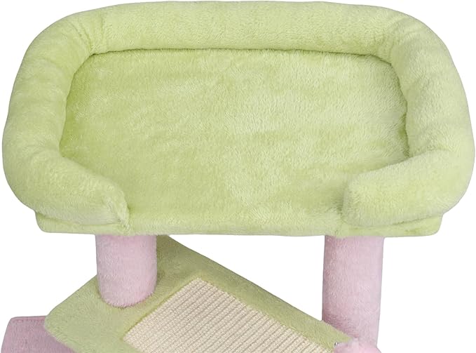 VINGLI Cat Tree, 27 inch Small Cat Tower with Scratching Post and Pad, Cat Condo for Indoor Kittens Padded Top Bed, Cats Indoor Activity Center (Pink & Green)