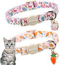 2 Pack Easter Cat Collars,DOGWONG Cute Breakaway Kitty Collars,Blue Bunny Pink Carrot Cat Collar with Bell, Easter Kitten Collars for Girl & Boy Cats