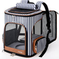 Lekereise Pet Carrier Backpack Expandable Cat Backpack for Small Dogs Cats, Dog Backpack Bag with Breathable Mesh and Inner Safety Leash, Striped