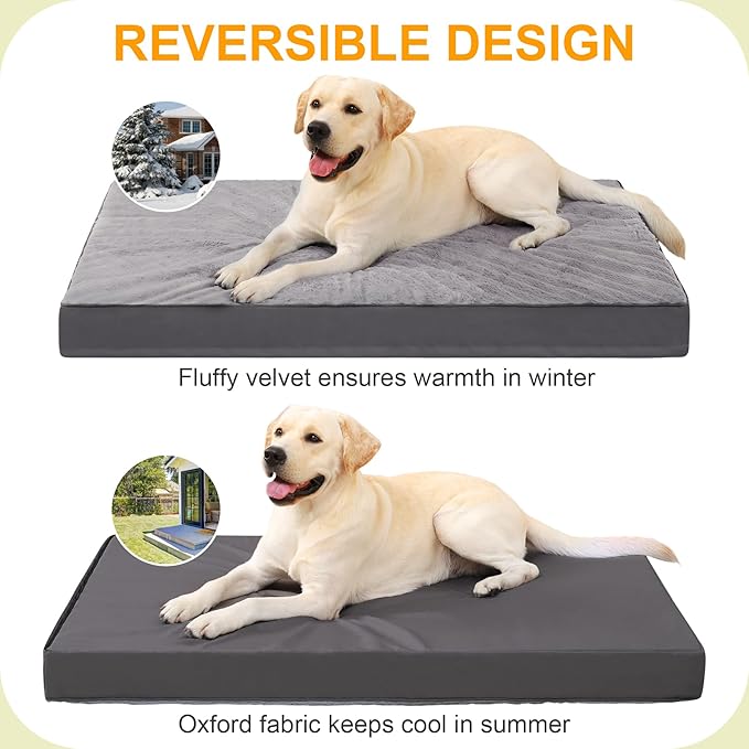 KSIIA Orthopedic Dog Crate Bed - Waterproof, Washable Dog Bed with Egg Crate Foam & Removable Cover, 35 x 22 Inch, Dark Gray