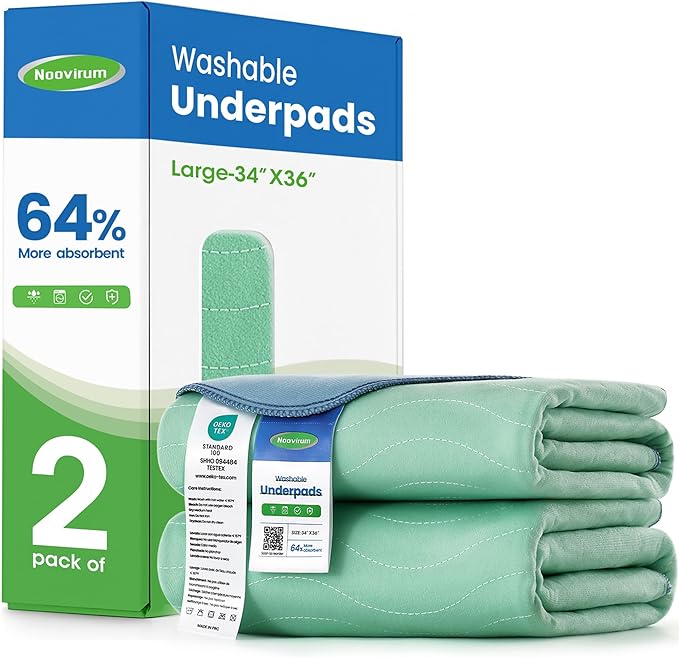 Noovirum® Washable Underpads 34"x36" (Pack of 2) -Reusable Incontinence Pads for Kids, Adults, Elderly, Pets - Waterproof Protective Pad for Bed, Sofa, Furniture, Floor- Reusable Mattress Protector