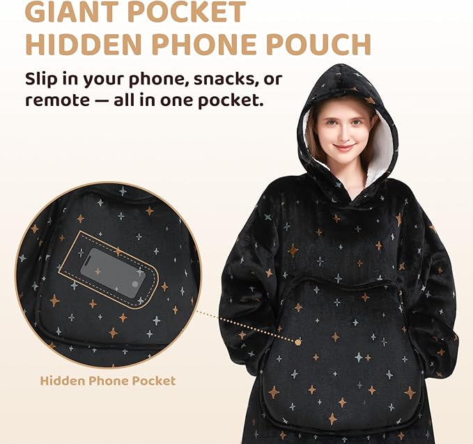 Mewaii Wearable Blanket Hoodie for Adults, Warm Sherpa & Soft Flannel Long Sweatshirt with Giant Pocket, Cozy Gifts for Women