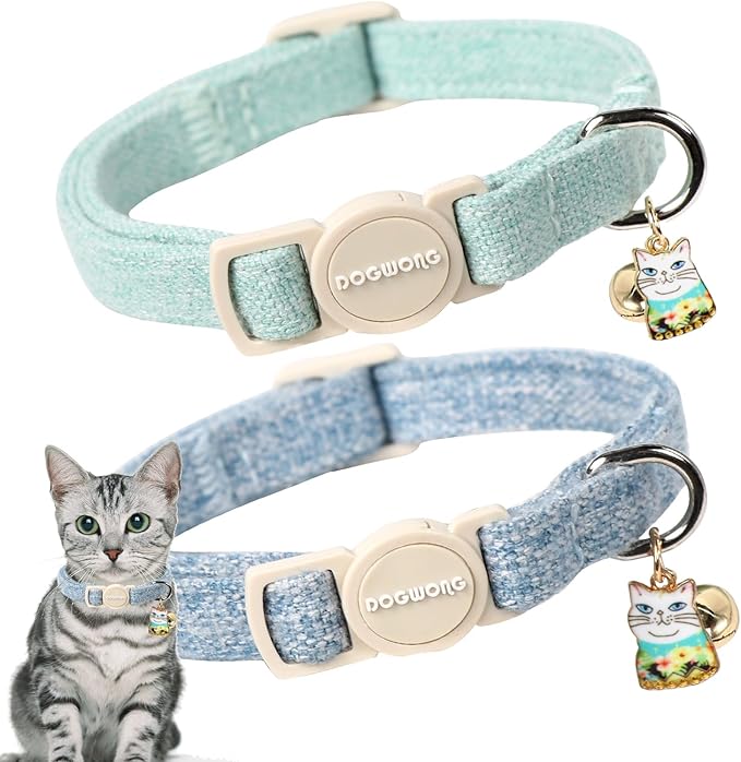 Cat Collar,2 Pack Green Cat Collars Breakaway with Bell