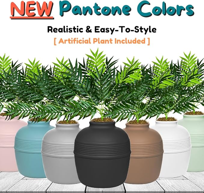 Good Pet Stuff Hidden Litter Box Planter, Decorative Cat Litter Enclosure with Carbon Filter, Artificial Plant, Easy Clean, Improved Design, Round Style, Base Kit, Matte Black
