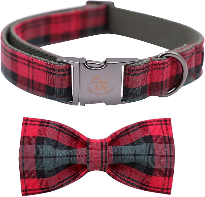 Elegant little tail Dog Collar with Bow, Cotton & Webbing, Bowtie Dog Collar, Adjustable Dog Collars for Small Medium Large Dogs and Cats