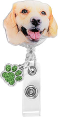 callie Personalized Pet Badge Reel - Custom Dog & Cat Photo, Cute ID Badge Holder Retractable with Alligator Clip & Paw Charm, Gifts for Dog Lover Nurse Vet Doctor（1 Pet）
