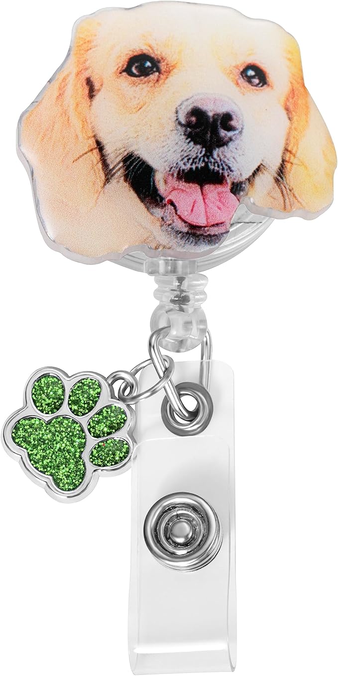 callie Personalized Pet Badge Reel - Custom Dog & Cat Photo, Cute ID Badge Holder Retractable with Alligator Clip & Paw Charm, Gifts for Dog Lover Nurse Vet Doctor（1 Pet）