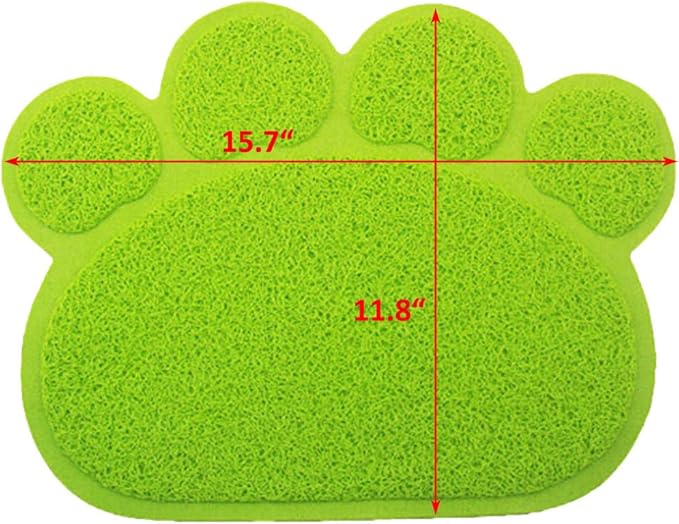PVC Pet Dog Cat Puppy Kitten Dish Bowl Food Water Feeding Placemat, Non-Slip Cat Litter Mat Paw Shape, Green Small