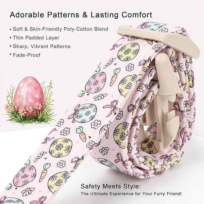 Easter Dog Collar for Large Dogs - Easter Egg Pastel Dog Collars, Cute Girl Dogs Collar, Lightweight Adjustable Pink Spring Holiaday Dog Collars with Quick Release Buckle L