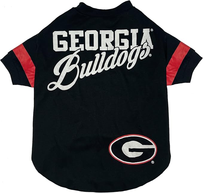 NCAA Georgia Bulldogs T-Shirt for Dogs & Cats, Large. Football/Basketball Dog Shirt for College NCAA Team Fans. New & Updated Fashionable Stripe Design, Durable & Cute Sports PET TEE Shirt Outfit
