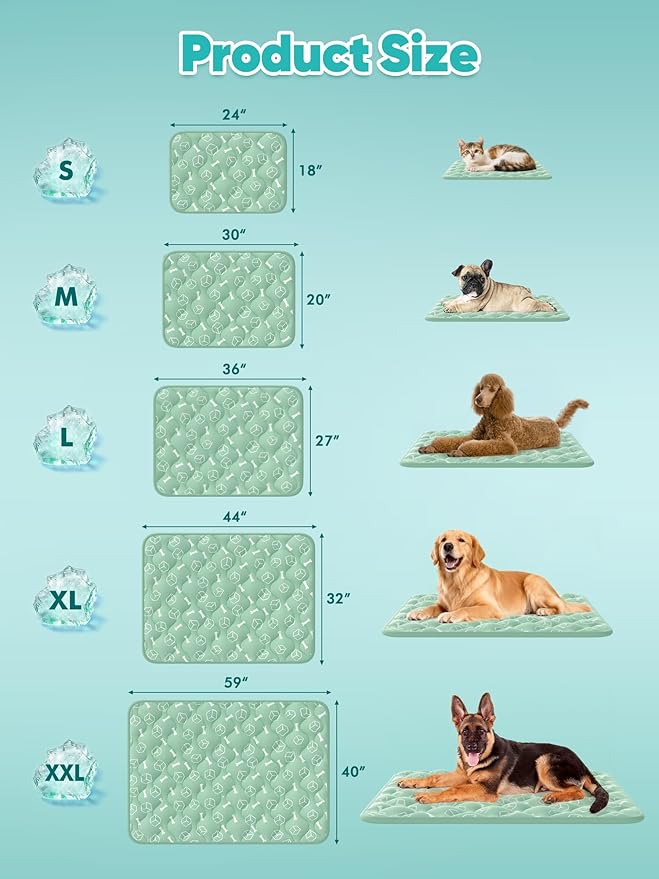 Rywell Dog Cooling Mat 2.0, Nature Green,44" x 32" Thick & Durable Cooling Mat for Extra Large Dogs, Long-Lasting Cool with Waterproof & Color-Changing Arc-Chill Tech (Q-Max>0.5) Washable& Non-Toxic