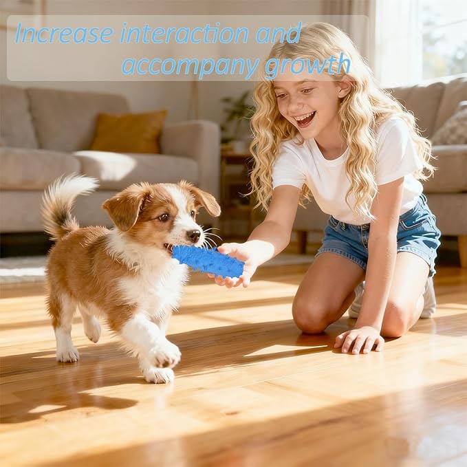 2 Pack Dog Toys for Aggressive Chewers, Tough Puppy Chew Toys Teething Bone for Puppies, Soft Foaming Rubber Interactive Toys for Small Medium Breed (Blue)