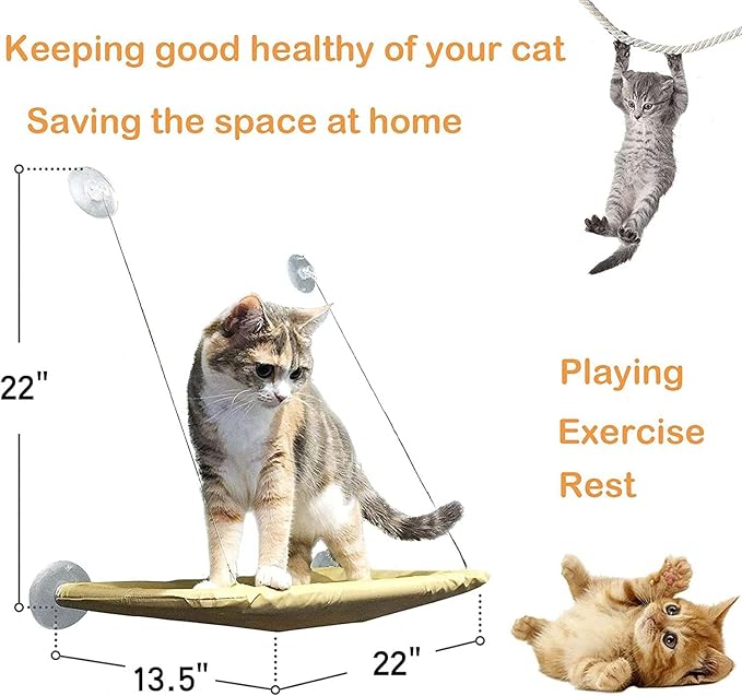 Cat Hammock with Suction Cups - Window Bed & Perch for Indoor Cats - Space Saving Window Seat - Blue