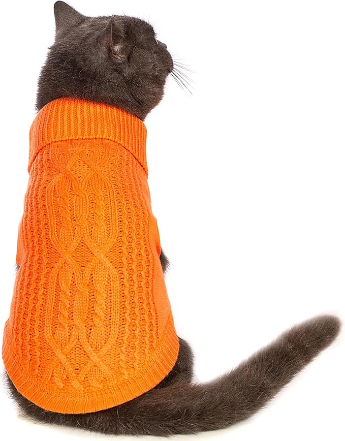 Stretchy Cat Sweater - 17 Colors & 6 Sizes | Snug Winter-Ready Knit for Boy/Girl Cats & Kittens(Orange, X-Small)