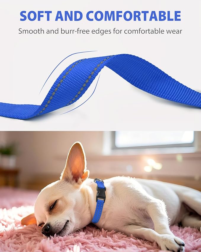 Joytale Small Dog Collar, Reflective and Adjustable Nylon Collar with Quick-Release Buckle, Lightweight No-Choke Design for Puppy and Extra Small Dogs, Navy Blue, XS