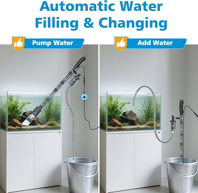 fishkeeper Aquarium Vacuum Gravel Cleaner, 25W 6 in 1 Multifunction Fish Tank Cleaner Kit for Automatic Water Change, Wash Sand, Water Circulation Infinitely Adjustable Flow Fish Tank Cleaner Vacuum
