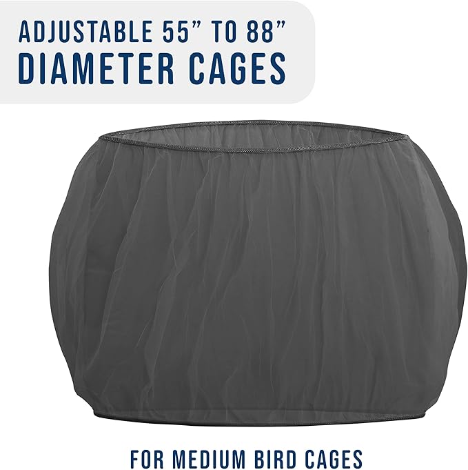 Universal Bird Cage Seed Catcher Universal Mesh Skirt Cover Stretchy Small Animal Cages Cover Pet Removable Durable Protector (Black, Medium)