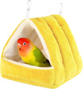 Winter Warm Bird Bed for Cage with Soft Plush Hanging Hammock & Hut Tent, Hideaway Sleeping Nest for Budgies, Cockatiels, Small Animals, and Guinea Pig Hideouts (Yellow, S)
