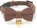 Soft Corduroy Cat Collar with Bell and Bowtie, Safety Breakaway Clasp, Adjustable for Kitten and Cats Brown Color.
