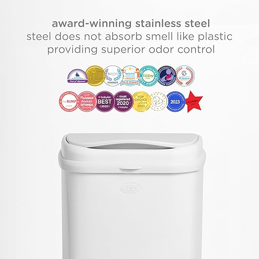 Ubbi Stainless Steel Venti Diaper Pail, Odor Locking, No Special Bag Required, Award-Winning, Registry Must-Have, White