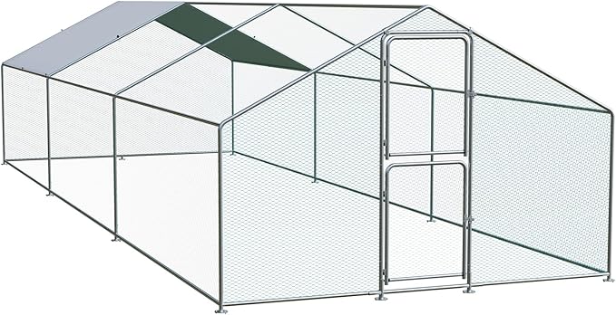 Large Chicken Coop, Chicken Coops for 30 Chickens, Chicken Runs for Yard with Water Poof & UV Resistance Cover, Spire Roof Chicken Coop Run with Double Lockable Doors for Outdoor Backyard
