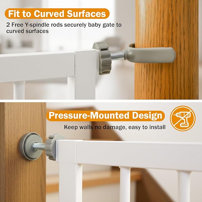 Baby Gate for Stairs, 29.7-43" Auto Close Dog Gate for Doorways & Hallways, Pressure Mounted Pet Gate with Walk Thru Door, Easy Install Safety Gate for Children & Pets, No Drilling, Dual-Lock Design