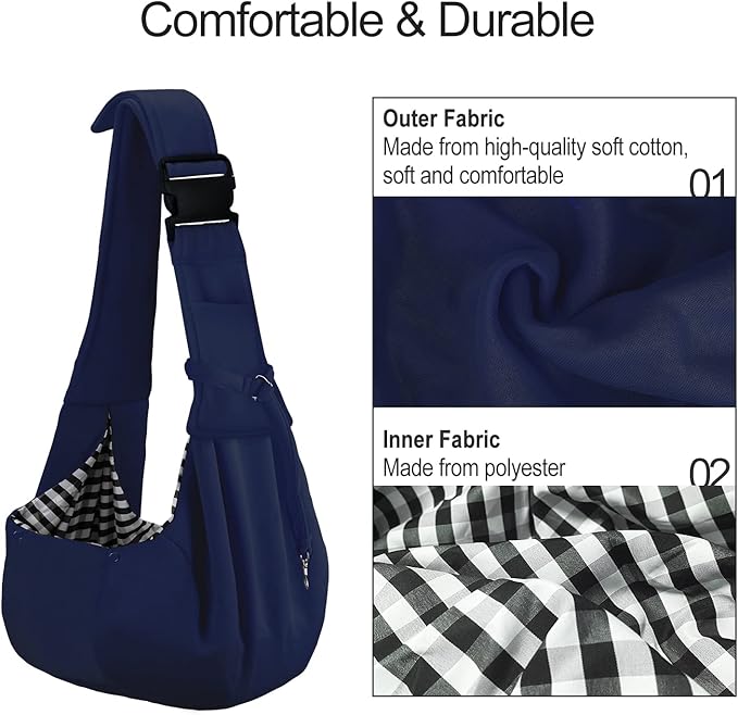PETLOFT Reversible Dog Cat Sling Carrier, Small Dog Carrier, Adjustable Dog Sling, Hands Free Cross Body Carrier with Collar Hook for Dog/Cat/Bunny up to 11lb (Blue)