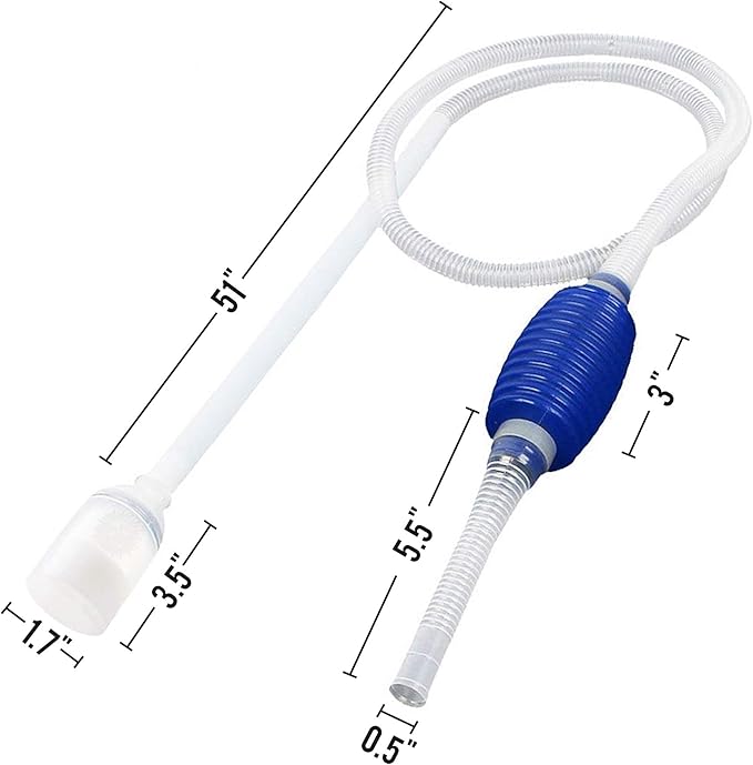 SunGrow Water Siphon Pump for Fish Tank with Priming Bulb, 3.5" Nozzle Net, 65-Inches, Long Nozzle Sand Cleaning Kit, Fish Gravel Vacuum to Clear Water, Aquarium Siphon Tank, 2-Minutes to Assemble