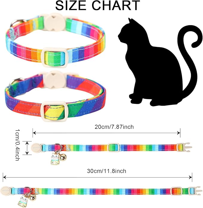 Cat Collar,2 Pack LGBT Cat Collars Breakaway with Bell, DOGWONG Safety Buckle Cat Collar for Girl Boy Cats and Small Dogs，Adjustable Kitten Collar 7-12 Inch,Pet Supplies Accessories
