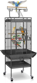 SUPER DEAL PRO 61-inch 2in1 Large Bird Cage with Rolling Stand Playtop Parrot Chinchilla Finch Cage Macaw Conure Cockatiel Cockatoo Pet House Wrought Iron Birdcage, Black