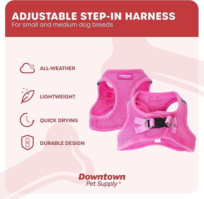 Downtown Pet Supply Step-in Dog Harness – No Pull, Adjustable Padded Mesh with Reflective Trim, Secure Buckle Strap – Comfortable & Breathable Small Dog Harness, Small, Pink