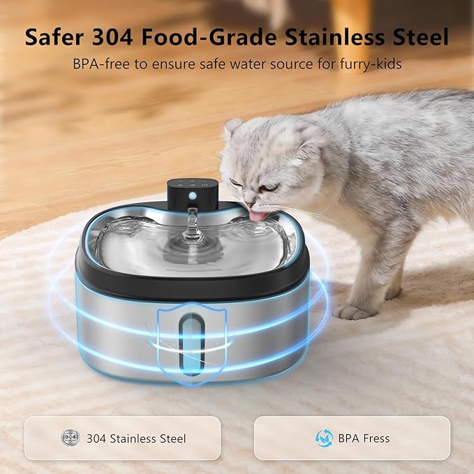 Wireless Cat/Dog Water Fountain 7L/236oz/1.8Gal, DRLWXYSJ Stainless Steel Battery Operated Cordless Automatic Pet Water Dispenser for Multi-Cats and Small to Large Dogs with Ultra Quiet Pump