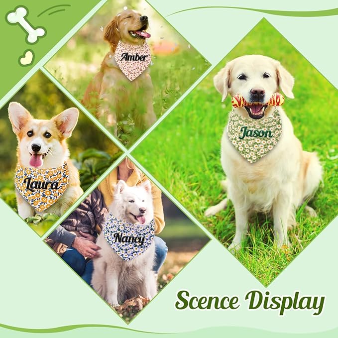 Personalized Dog Bandana with Embroidered Name, Custom Neckwear Dog Scarf Triangle Bibs Pet Accessories for Small Medium Large Dogs Cats Pets Birthday Gift