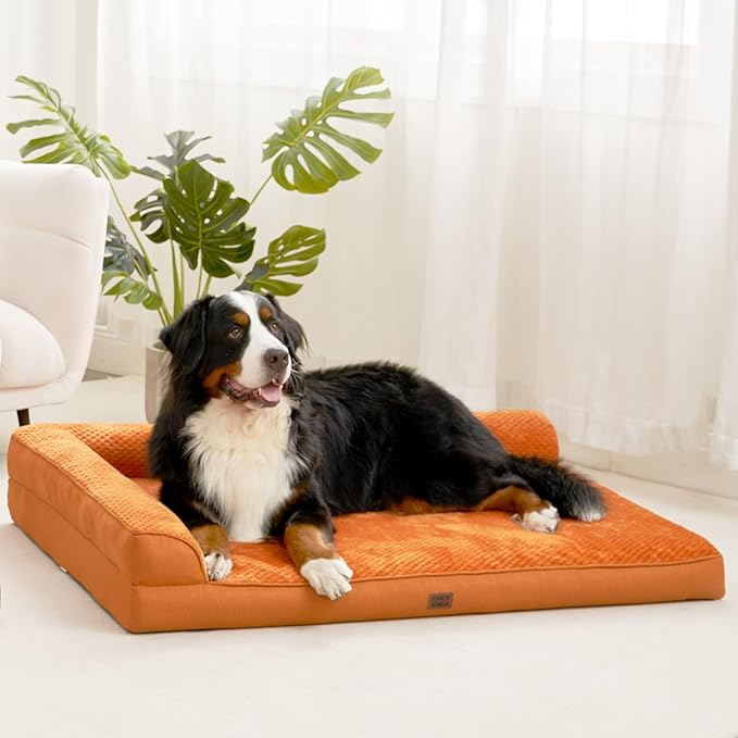 EHEYCIGA Extra Large Dog Bed Othorpedic, Memory Foam XL Dog Bed with Washable Removable Cover, Waterproof Pet Sofa Couch XLarge Size Dogs with Nonskid Bottom, 44x32x6.5, Pumpkin
