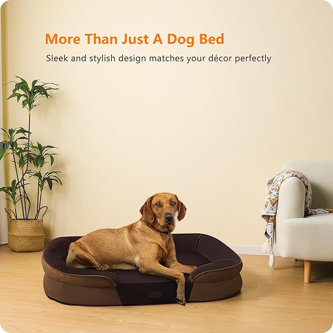 Dwanton Orthopedic Dog Bed for Extra Large Dogs with Gel Memory Foam, Waterproof Dog Sofa, Washable Pet Bed with Four Sided Bolster Cushion, Removable Cover & Non-Slip Bottom, 45", Brown