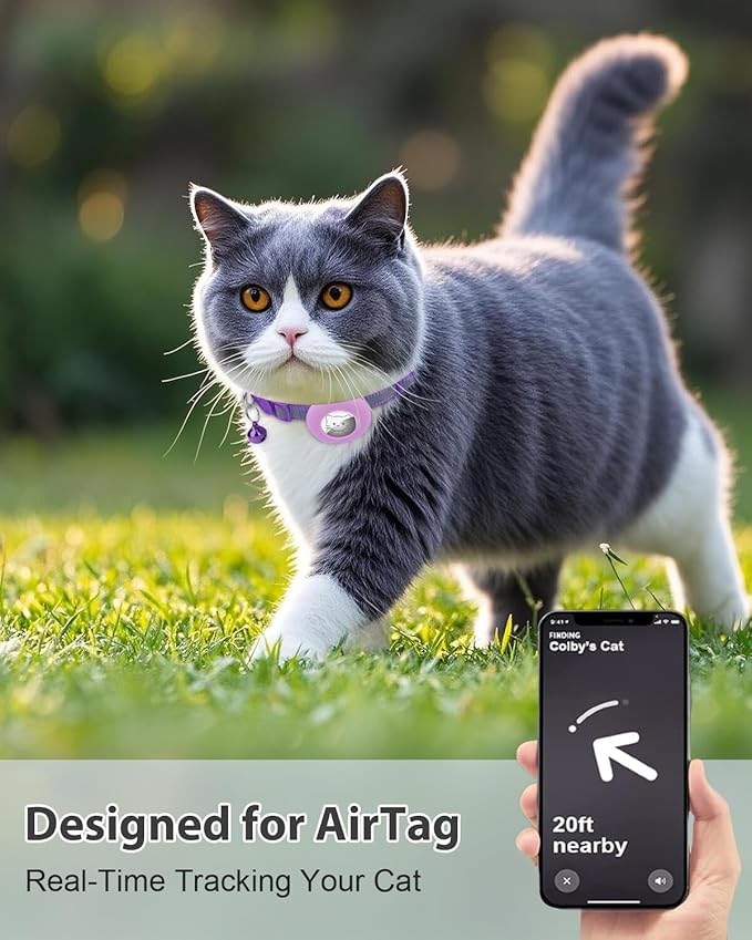 Joytale AirTag Cat Collar 2 Pack with Breakaway Safety Buckle, Reflective Cats Collar with AirTag Holder, Adjustable 7.5-12.5 Inch, Anti-Fraying Lightweight for Girl Boy Kitten, Purple