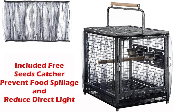 Portable and Durable Heavy Duty Travel Vet Bird Parrot Carrier Play Stand Perch Cage Feeding Bowl Stand with Handle and Accessories Prevent Beaks Out Include Cage Cover