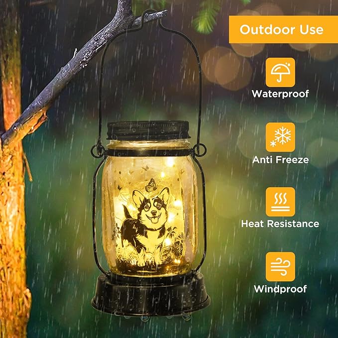 kyoryuger Corgi Gifts for Women/Men Corgi Solar Lanterns Dog Mom Birthday Dog Lovers Lantern Pet Loss Pet Memorial Lights Solar Garden Decoration for Yard, Patio,Backyard,Porch Torches