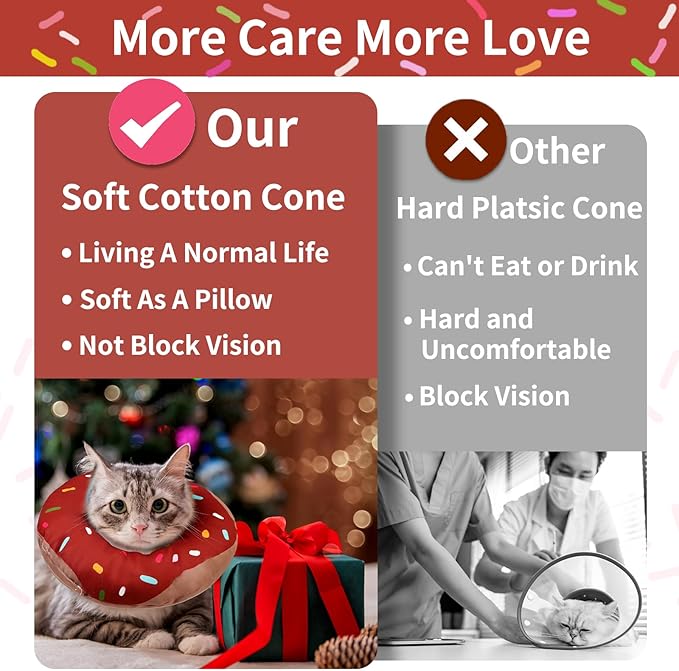Cat Cone Collar Soft, Waterproof Cat Recovery Collars Spay Cones to Stop Licking Cute Donut E Collar After Surgery Anti-Lick Wound Healing Safety Elizabethan Collar for Kittens (Donut Brown, Large)