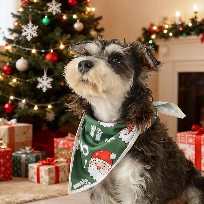 Christmas Dog Bandanas Santa Claus Dogs Scarf for Boy and Girl,Reflective Dog Bandana for Night Safety,Adjustable Cat Dogs Triangle Pet Scarves for Large Dogs,Green,L