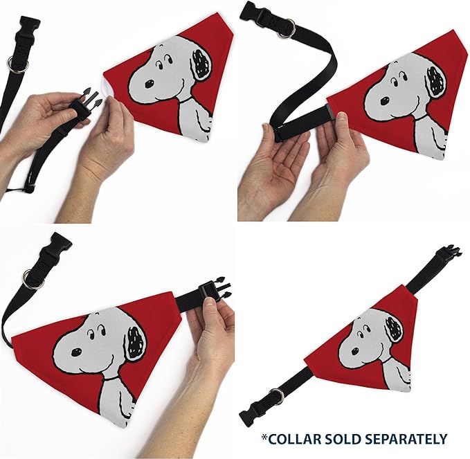 Peanuts Pet Bandana Snoopy Smiling Face Pose Red Slip On Collar Bandana Only