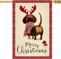 Merry Christmas Garden Flag Back View Dog Reindeer Antlers 28 x 40 Inch Double Sided Welcome Large Yard Banners for Dog Lovers Porch Home Simple Outdoor Winter Holiday Pet Decor
