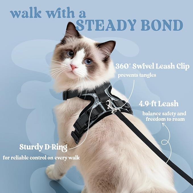 rabbitgoo Cat Harness and Leash for Walking, Escape Proof Soft Adjustable Vest Harnesses for Cats, Easy Control Breathable Reflective Strips Jacket, Doodle Gray,XS