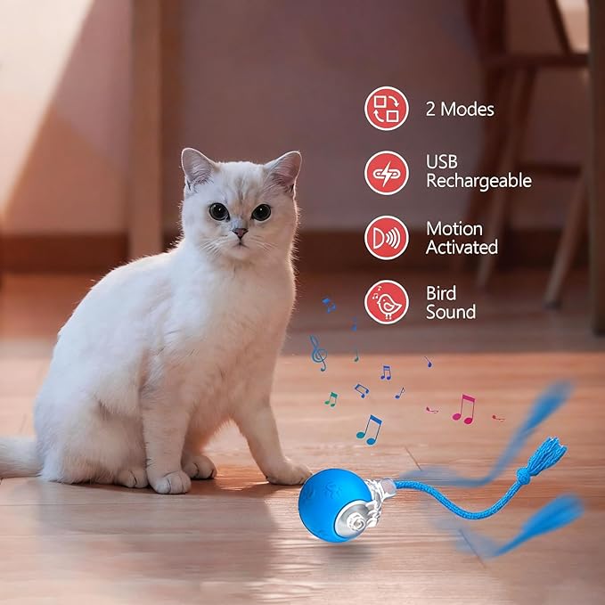 FUNNYDUCK Speed 2.0 Tail Interactive Cat Toys for Indoor Cats – Smart Motion-Activated Rolling Ball with Tail, Chirping Sounds, and USB Rechargeable Design for Enrichment & Exercise