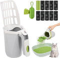 MYPIN Cat Litter Scooper with Holder, Cat Litter Shovel with Waste Can and Refill 195 Bags, Large Capacity Cat Scooper Portable Litter Shovel, Cat Litter Sifter Scoop System with Bags