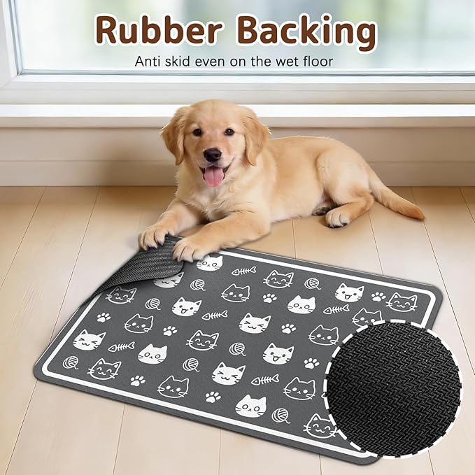 Dog Food Mat for Bowls, Absorbent Quick Dry Dog Cat Mats for Food and Water, Non-Slip Backing Pet Mat Pet Supplies - Cute Cat Pattern